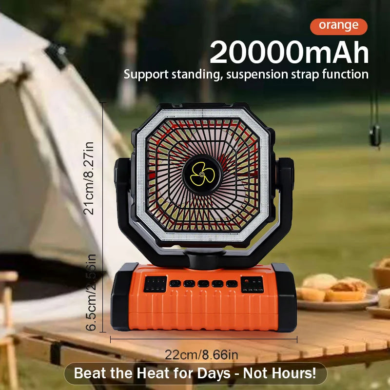 Outdoor Camping Fan Electric Long Battery Life Rechargeable Oscillating Silent 20000mAh