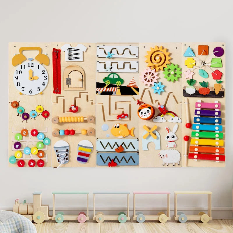 Large Wooden Montessori Wall Busy Board Clock Music Sets Felt Autism Sensory Cognitive