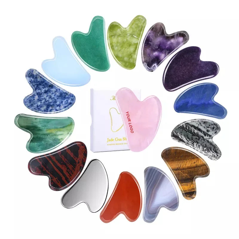 Natural Crystal Gua Sha Tool and Jade Roller Facial Massager, 15 Styles