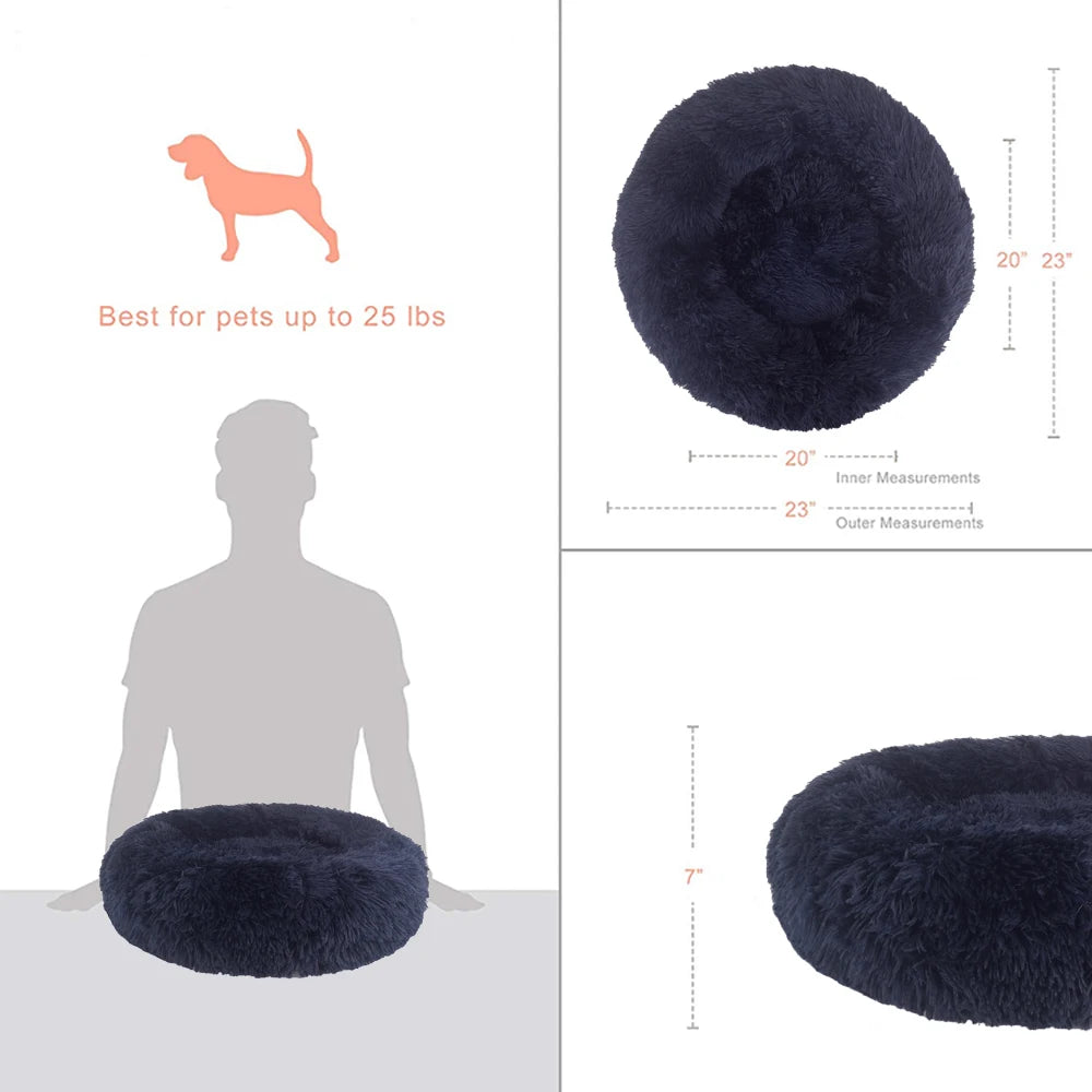 YangyangPet Fluffy Polyester Fiber Removable Cover Round Cozy Calming Donut Dog Bed