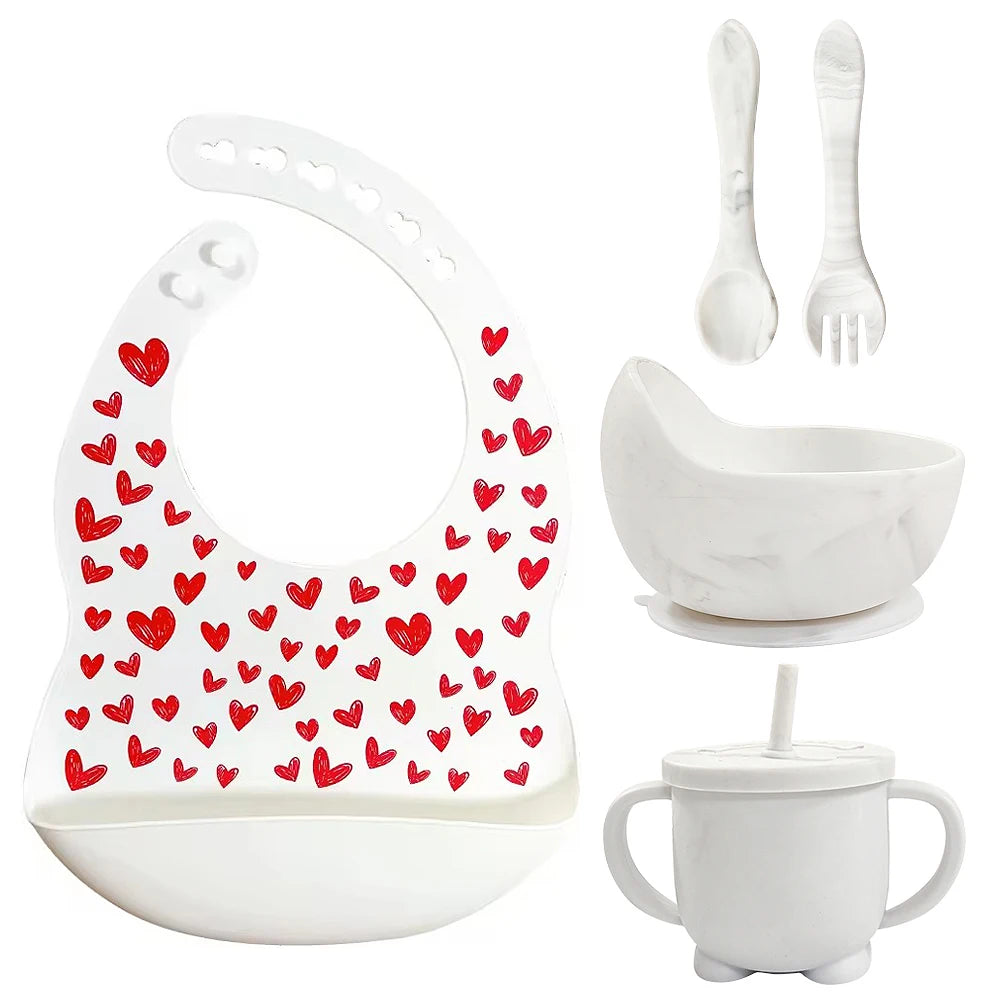 8pc Bebe Silicone Feeding Set Toddler Weaning Set Suction Bottom Infant Dining Tableware