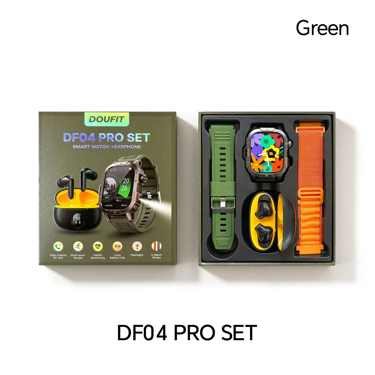 DF04 PRO Smart Watch Rugged SET Reloj Inteligente Dual Straps Outdoor Sport Flashlight