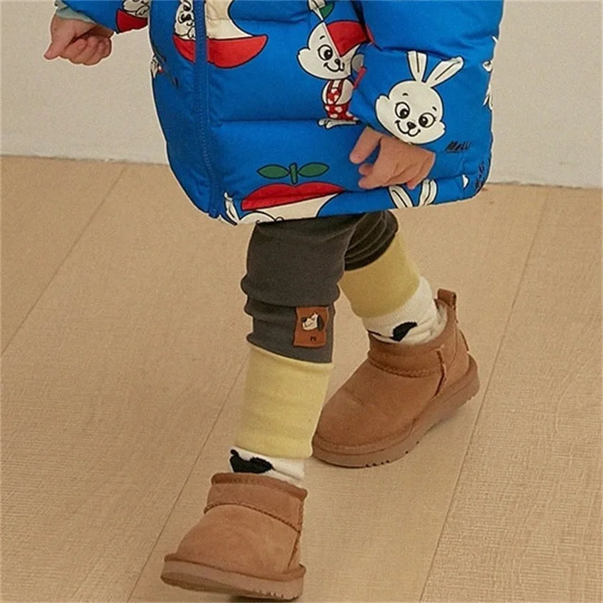 Stock Childrens Cotton Fleece-Lined Thickened DERON Base Leggings; Autumn/Winter Kids
