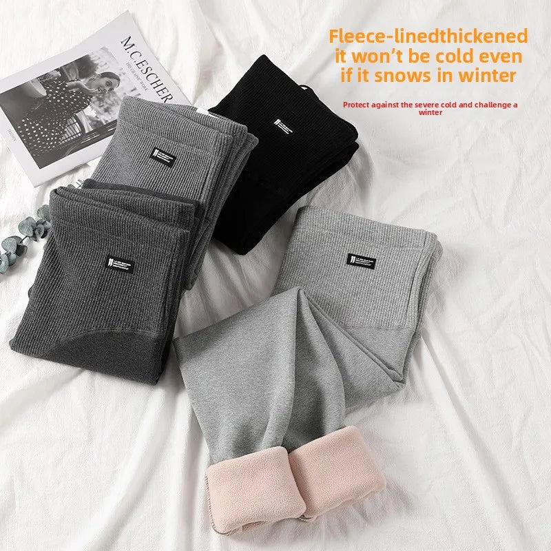 Autumn Winter Maternity Pants Fleece-Lined Breathable Thickened Outerwear Leggings Ribbed