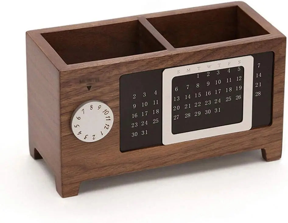 Modern Wood Pen Holder with Calendar Multifunctional Home Organizer Desk & Office Storage