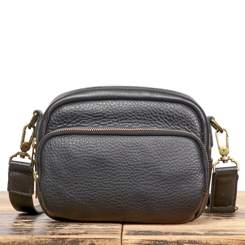 Black Genuine Leather Men Single-Shoulder Crossbody Bag Belt Casual Waist Bag Cowhide