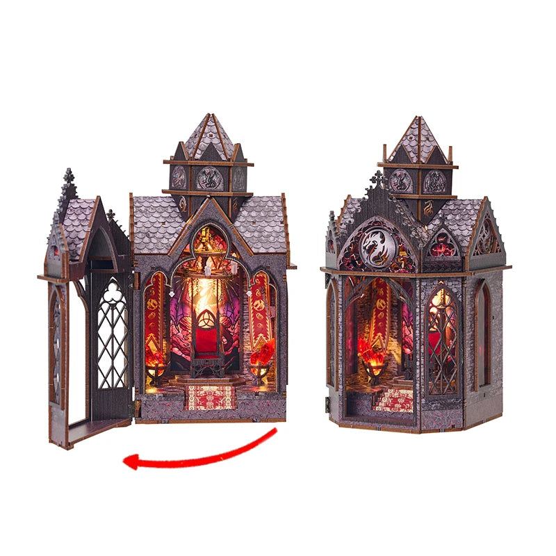 New Book Nook 3D Wooden Puzzle Miniature House Kit SL-42 Dragon DIY Toy Light-Up Feature