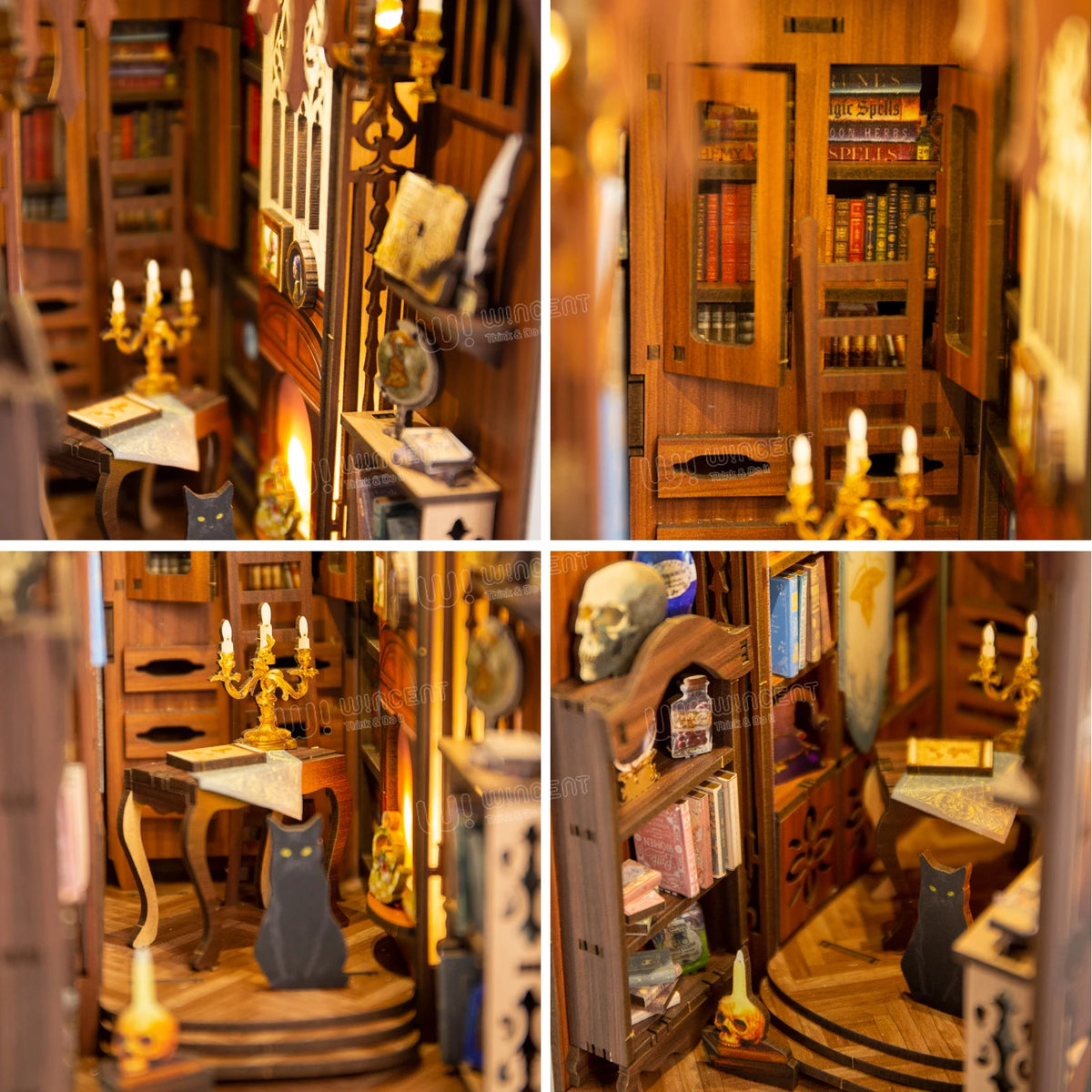 Wincent Body Sensor Light G6 UV Printing Design Miniature 3d Wooden Bookend Book Nook