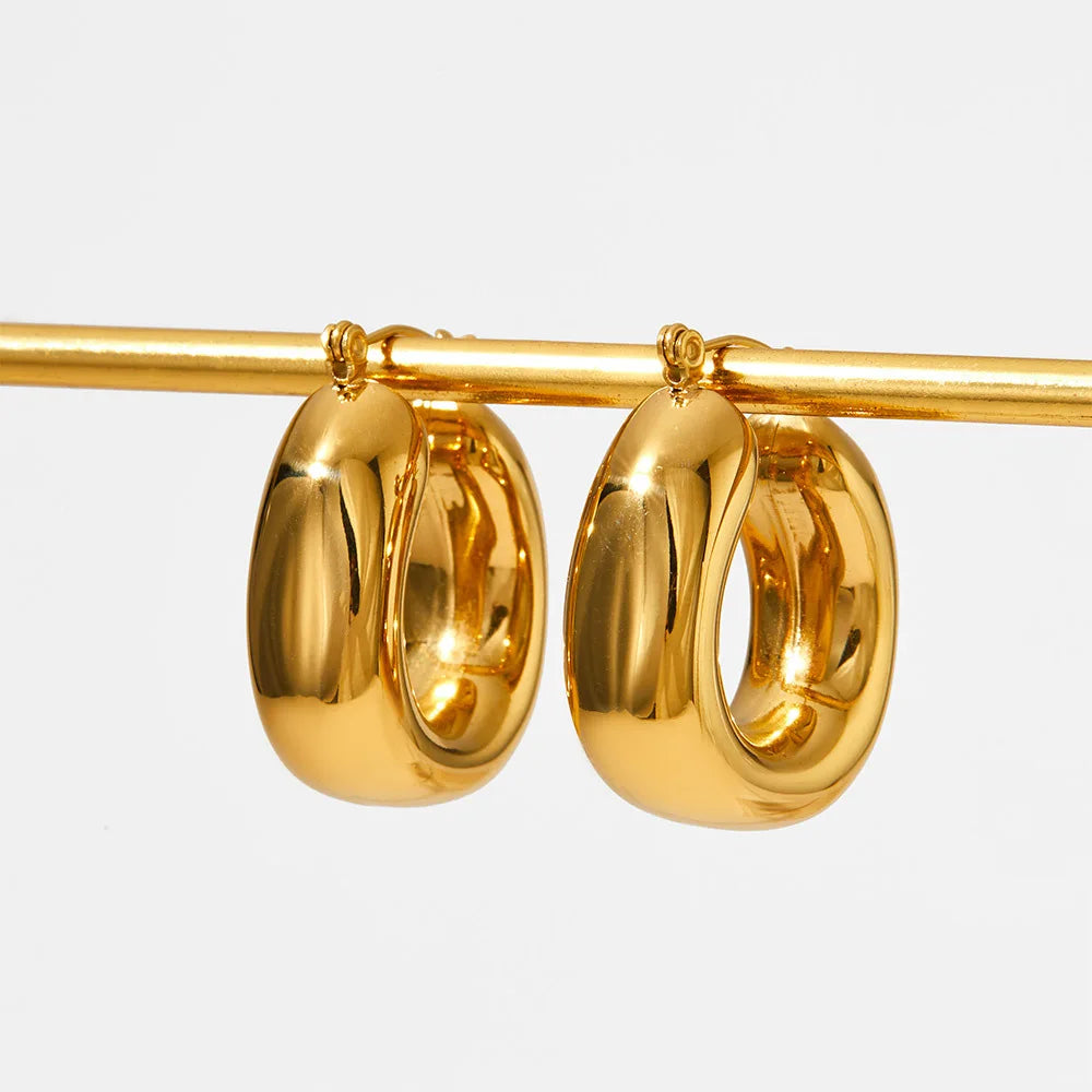 Fashion 18K Gold Plated Stainless Steel Geometric Square Hollow U Shape Huggie Hoop