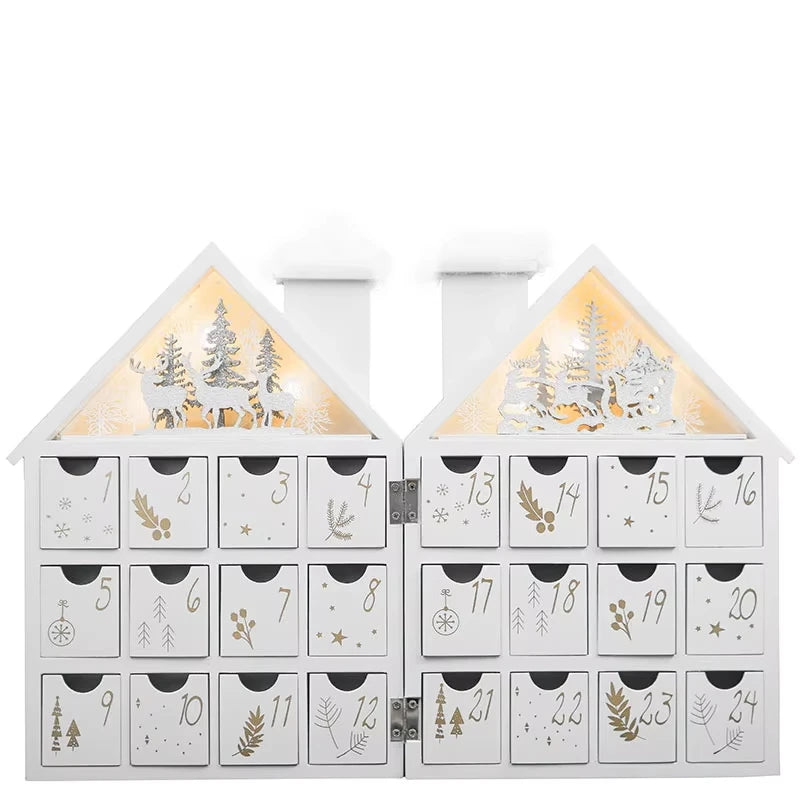 House Shape Table Led Ornament Wooden Christmas 24 Days Countdown Decoration Desktop