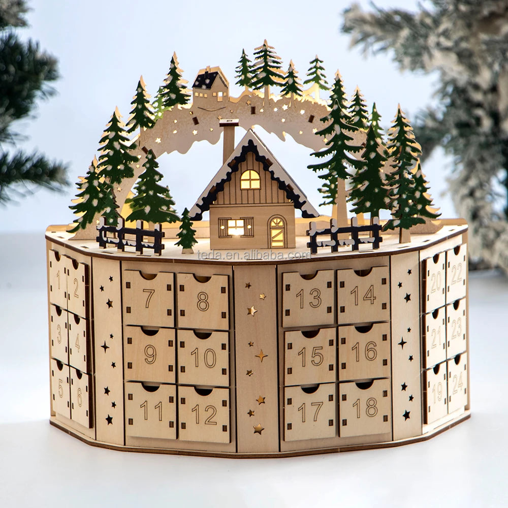 LED Christmas Wooden Advent Calendar December 1st Countdown for Kids Christmas Gift