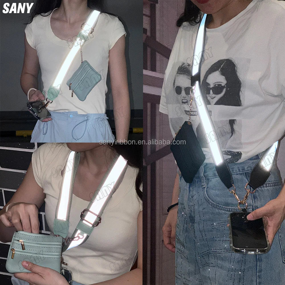 Reflective Strip Phone Strap With Zippered Pouch Adjustable Cellphone Lanyard Crossbody