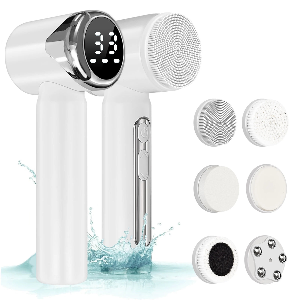 Compress Electric Rotating Silicone Facial Cleansing Brush 6 Brush Heads IPX6 Waterproof
