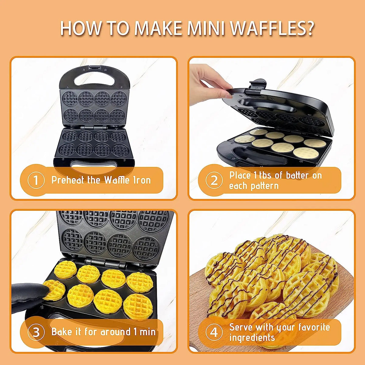 Non-Stick Waffle Iron Machine, for Belgian & American Style Waffles, Sweet Snacks