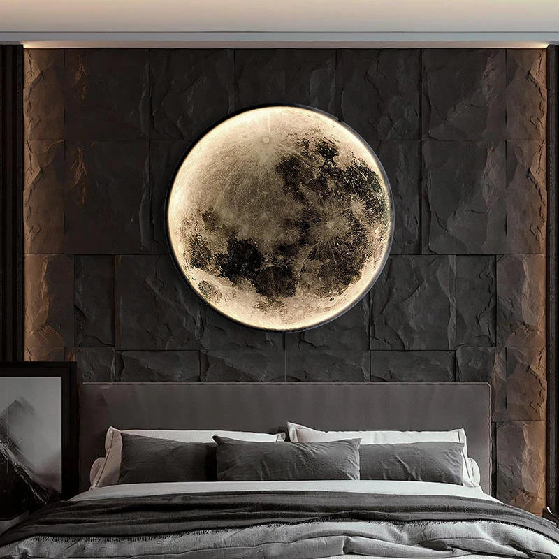 Art Modern Indoor Lighting Design Bedroom 3d Round Led Circular Moon Wall Lamp Decor Home