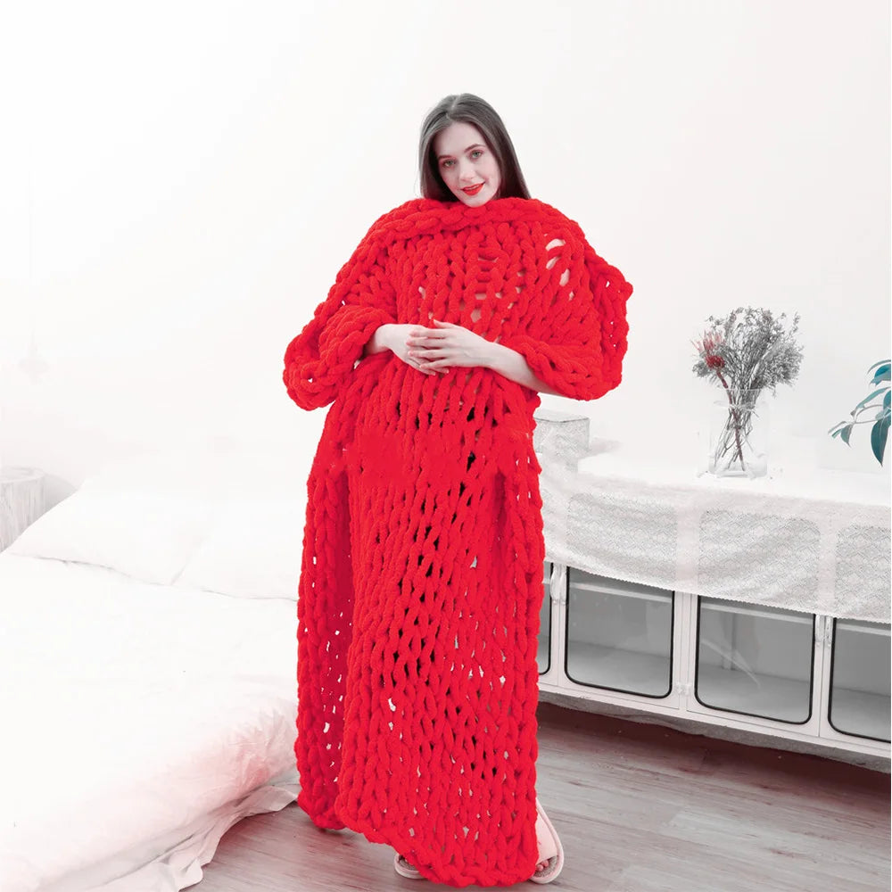 Super Soft Handmade Knit Jumbo Chenille Yarn Chunky Knit Blanket Throw