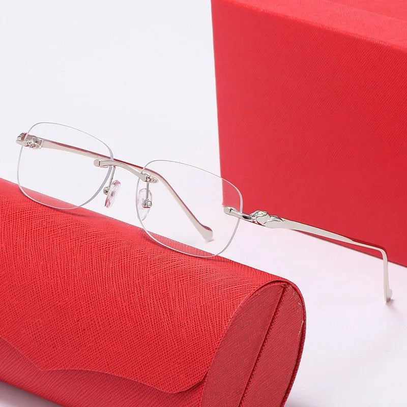Leopard Head Frameless Sunglasses Luxury Oval Gold Frame Trendy Fashion UV400 Protection