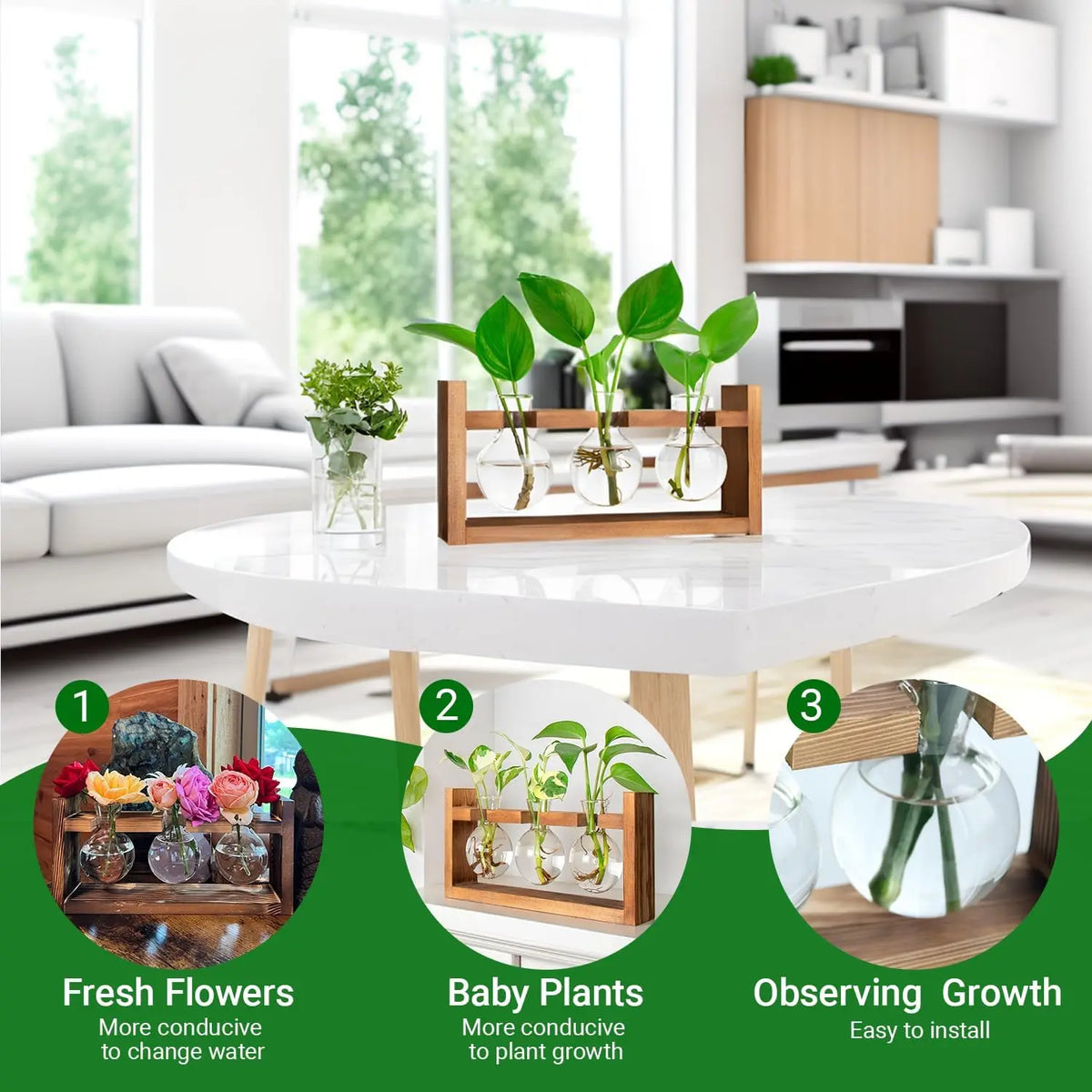 Classic Retro Solid Wooden Plant Propagation Station Eco-Friendly Hydroponics 3 Bulbs