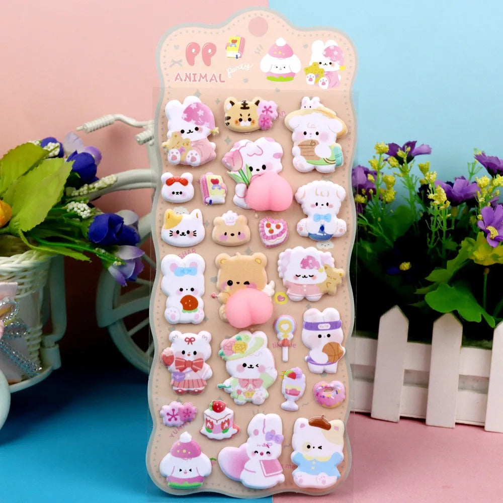 Cartoon Animal Decals Phone Decorative Cut Adhesive Soft Puffy Cute Pinching Fun (Pack of 3)