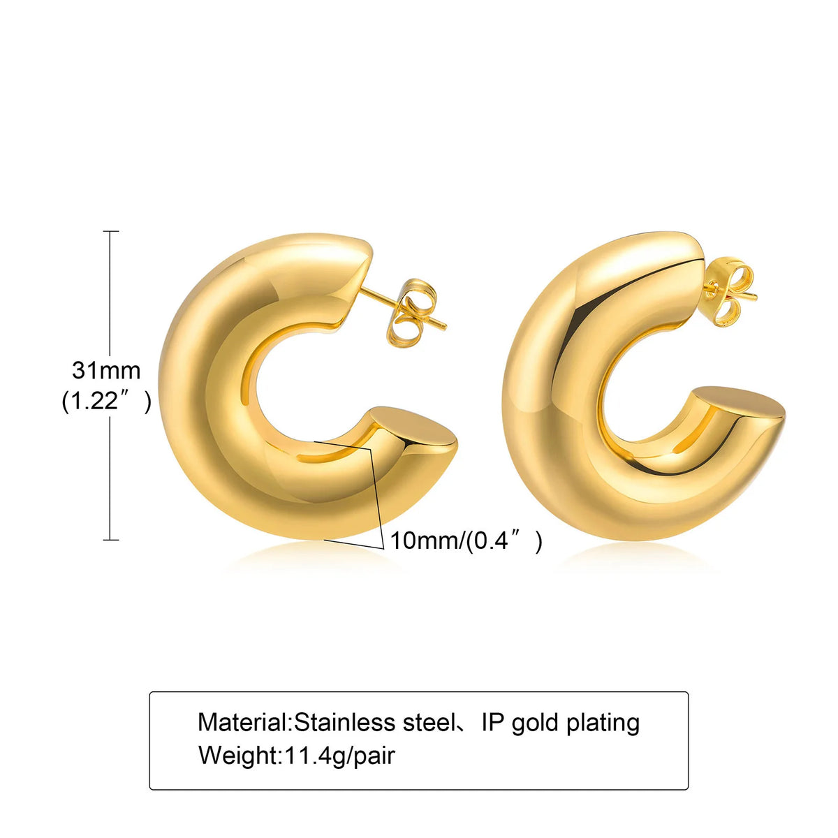 18K Gold Plated Stainless Steel Tarnish-Free Waterproof Hoop Earrings Women'S