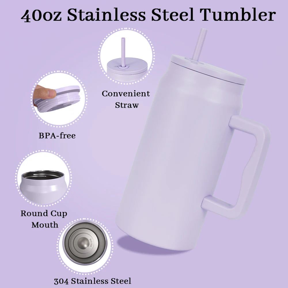 40oz Stainless Steel Insulated Tumbler with Straw Customized Design For Water Coffee Iced