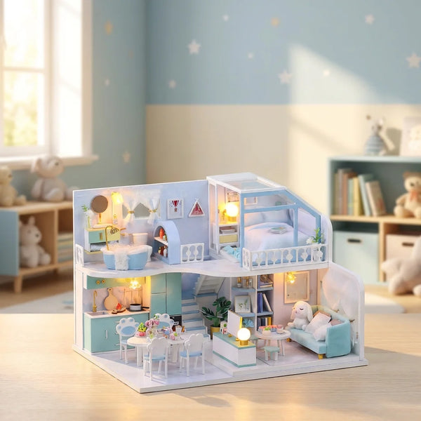 Educational Mini Doll House DIY Craft Kit Unisex Handmade Houses 1:24 Scale 3D Wooden