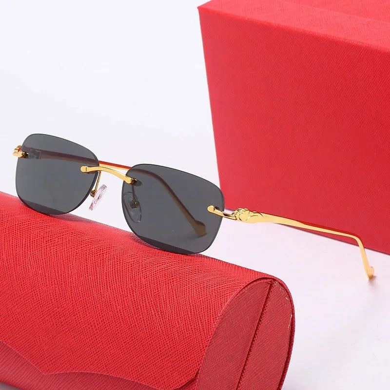 Leopard Head Frameless Sunglasses Luxury Oval Gold Frame Trendy Fashion UV400 Protection