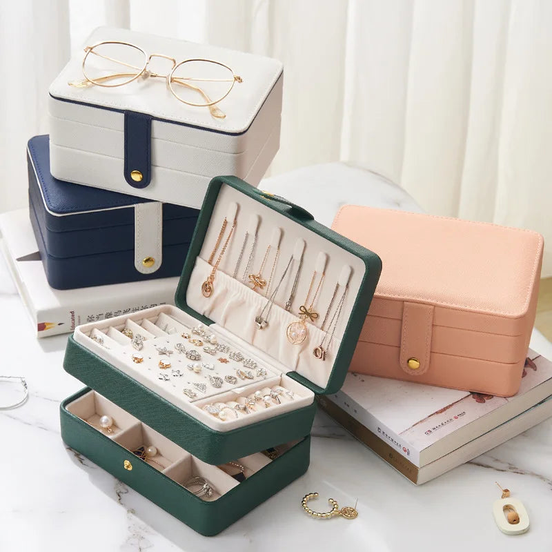 Portable PU Leather Travel Jewelry Organizer Case Small Multi-Drawer Jewelry Box
