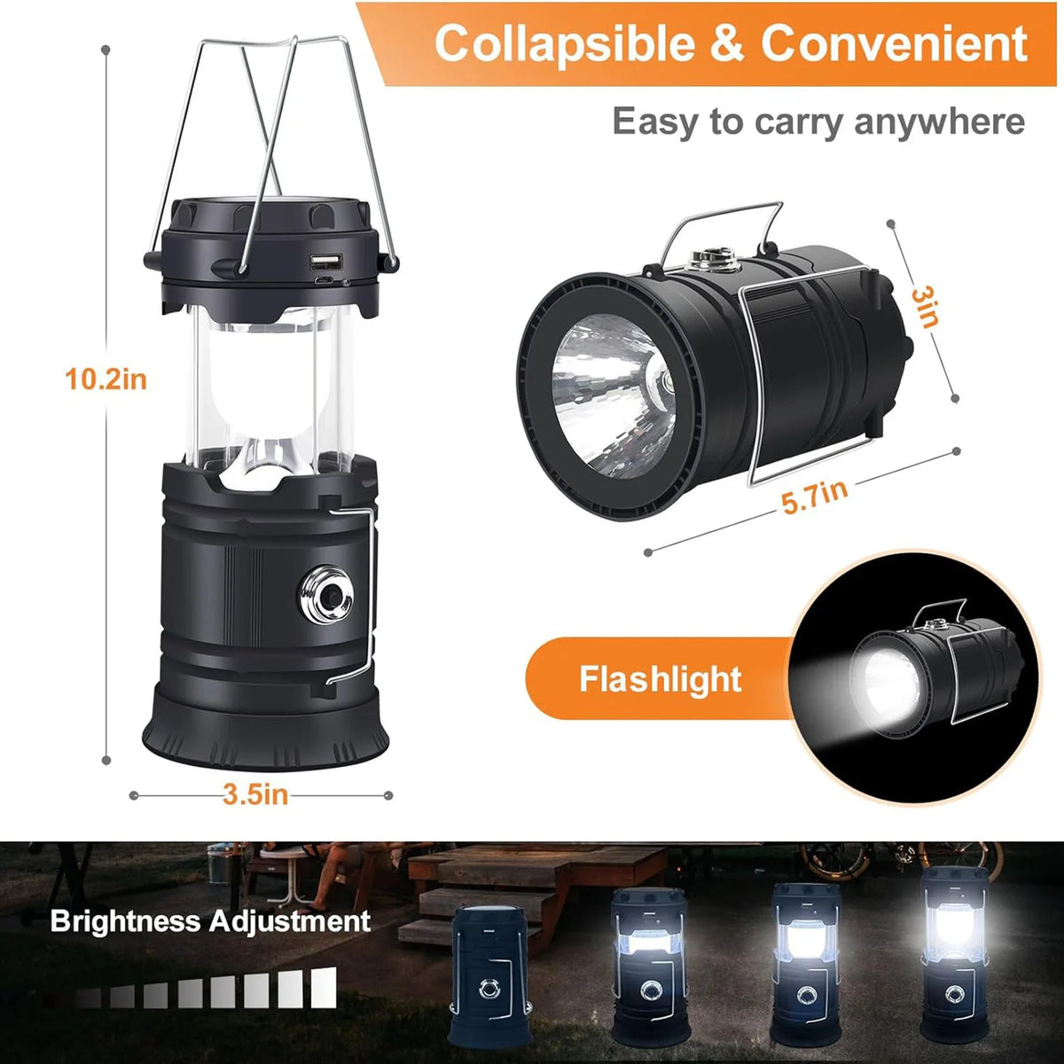 Multifunctional Solar Camping Lantern Usb Rechargeable Portable Outdoor Emergency Led