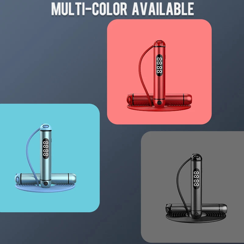 Electronic Metal Digital Skipping Rope With Adjustable PVC Wire Cordless Ball Smart Jump