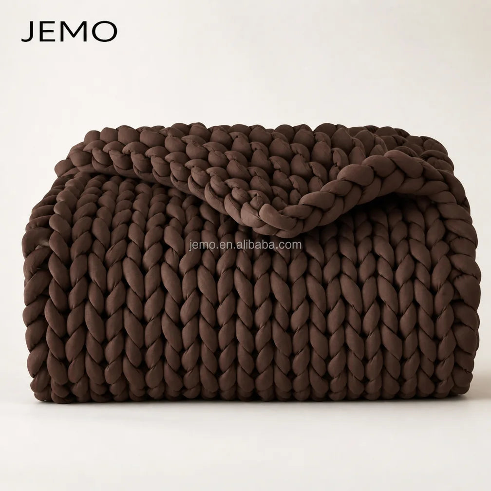 Handmade Premium Chunky Knitted Weighted Blanket for Anxiety Relief, Breathable Cotton