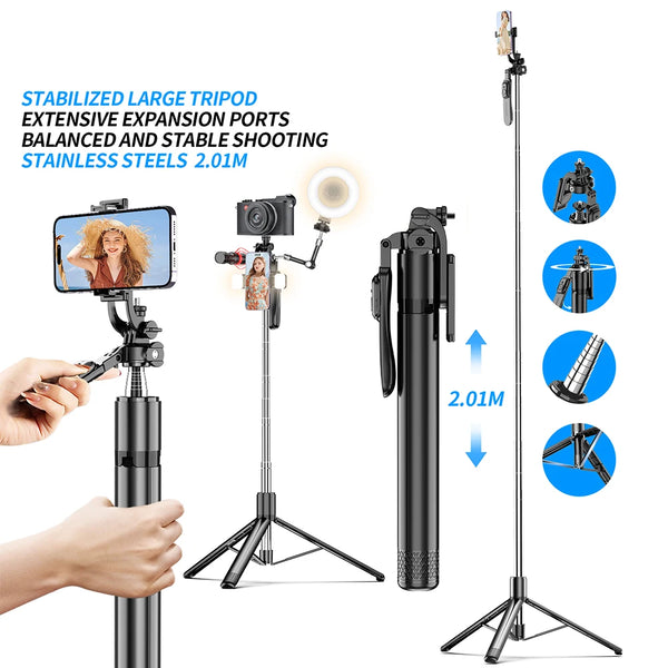 C07 2.01m Foldable Super Long Pole Balanced and Stable Shooting Multi-Angle Adjustment