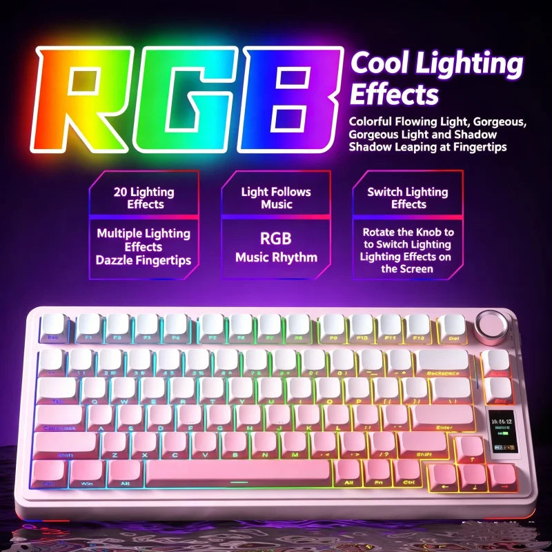 S75 PRO Wireless RGB Mechanical Keyboard with Screen&Knob, 75% Hot Swappable Gaming