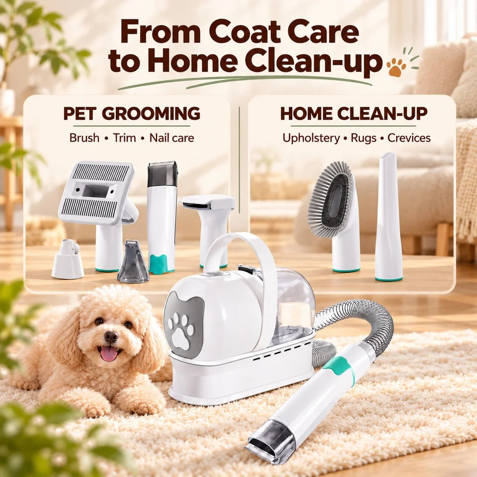 7 in 1 Pet Grooming Vacuum Kit with 1L Dust Cup and 1.5m Hose Dog and Cat Hair Trimmer
