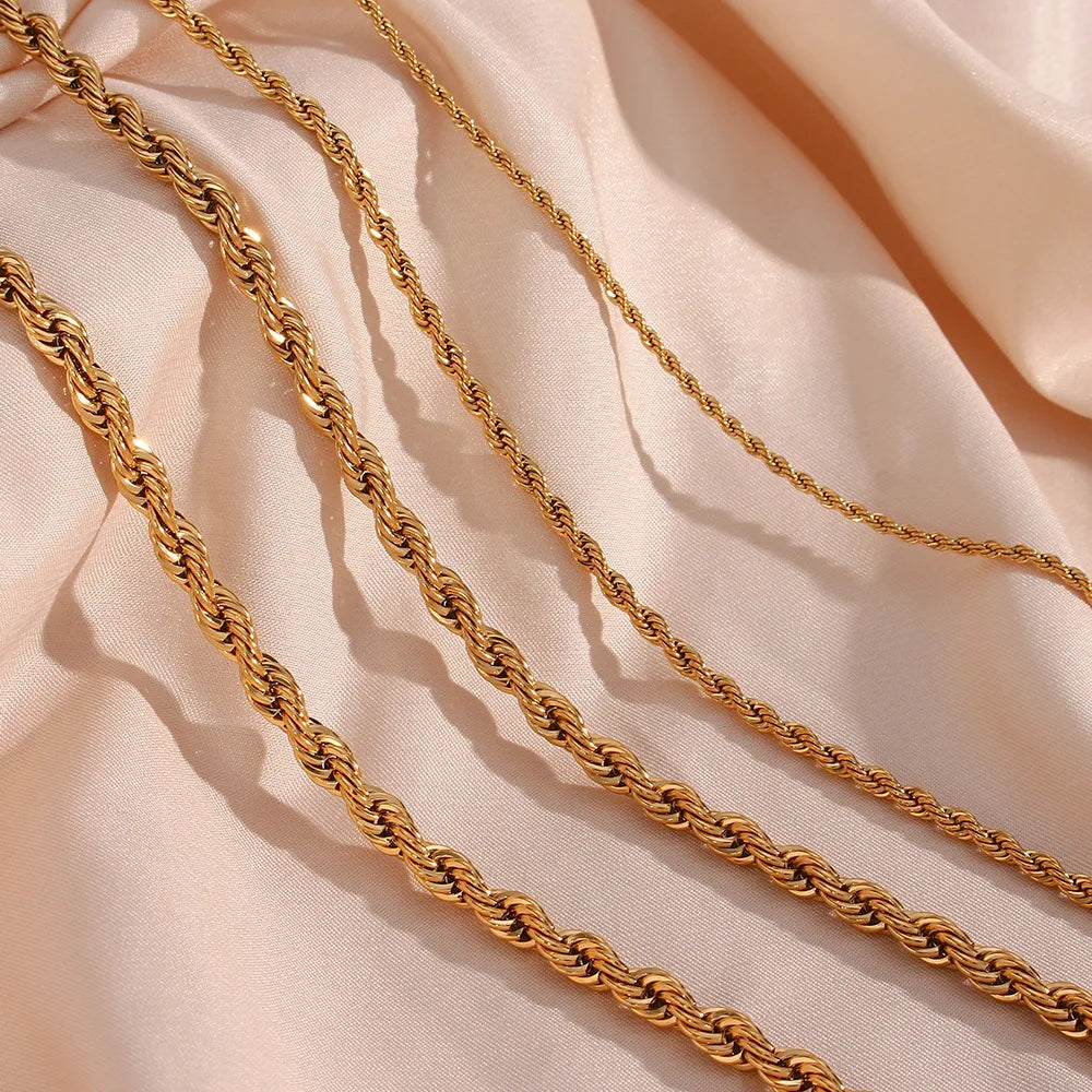 Trendy 18K Gold Plated Stainless Steel Twisted Rope Chain Necklace Bracelet Choker Women