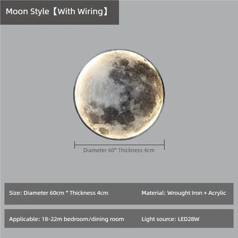 Art Modern Indoor Lighting Design Bedroom 3d Round Led Circular Moon Wall Lamp Decor Home