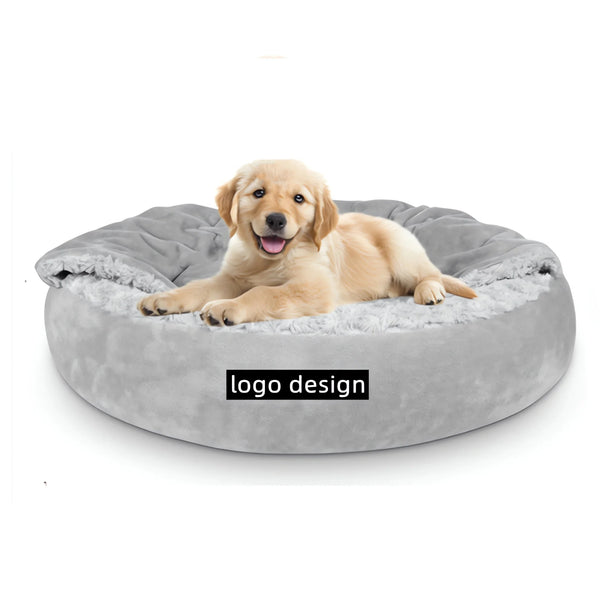 Pets Dog Cat Bed with Hooded Blanket,Cozy Puppy Pet Bed,Donut Round Calming Anti-Anxiety