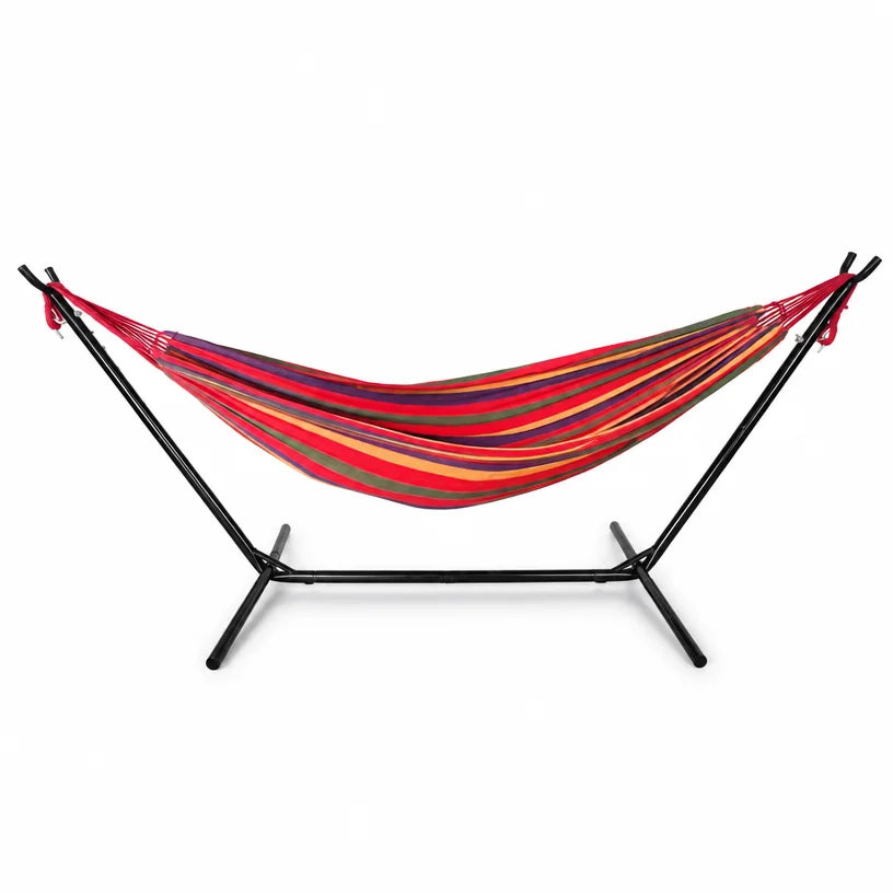 Striped Fabric Hammock With Stand Foldable Hanging Swing Lightweight 1-2 Person Outdoor