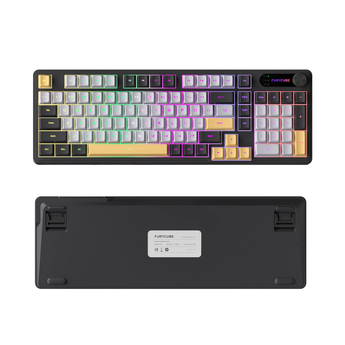 98 Keys Detachable Wired/Wireless Membrane Mechanical Feel Keyboard RGB with PBT Side-Lit