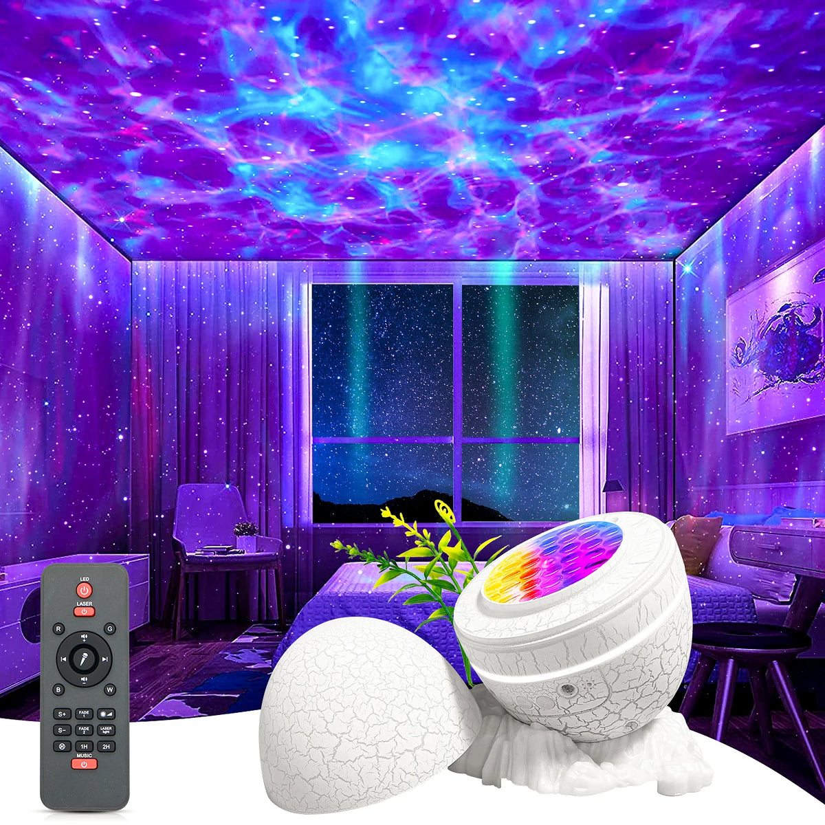 Led Projector Night Light Star Dinosaur Egg Sky Projector Remote Control Voice Blue Tooth