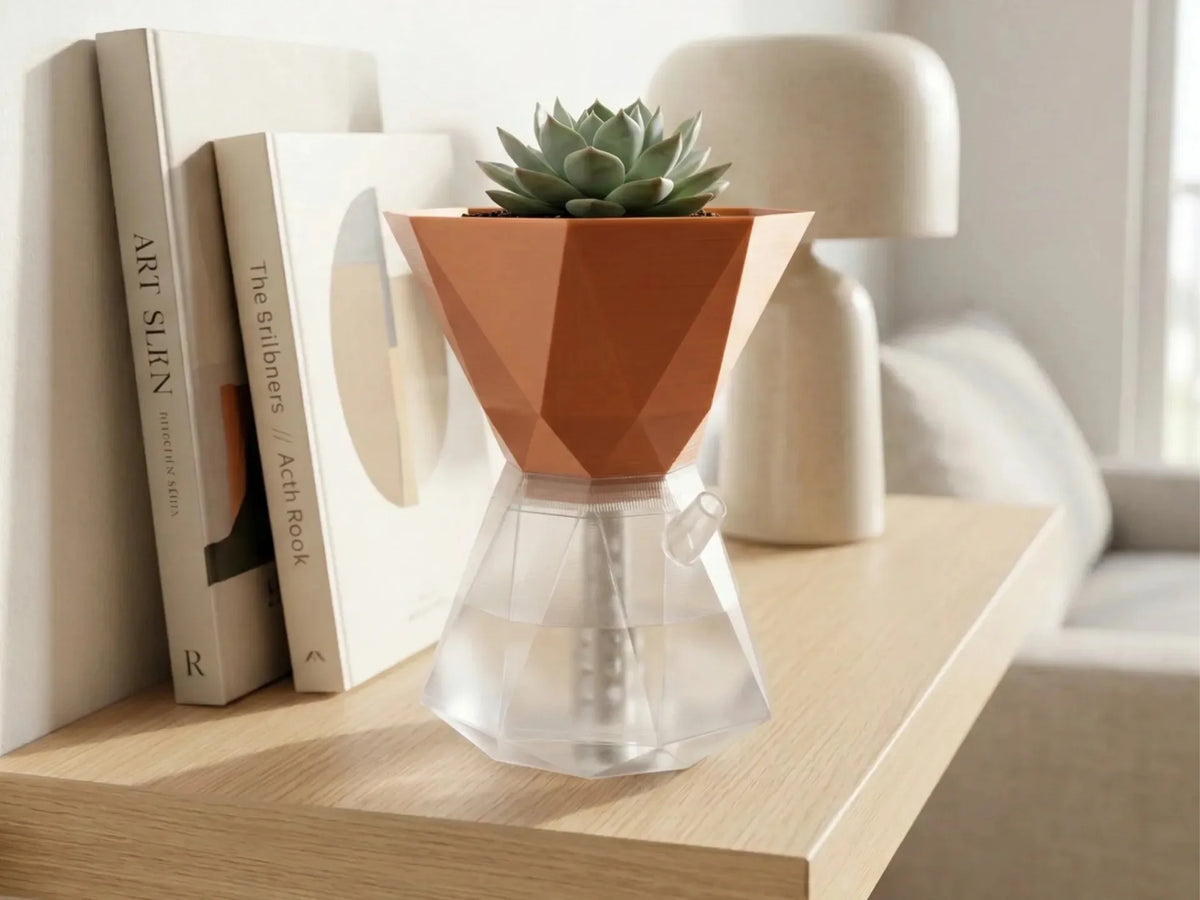 Self-Watering Planter Utilizing Capillary Wicking Principle Featuring Transparent Bottom