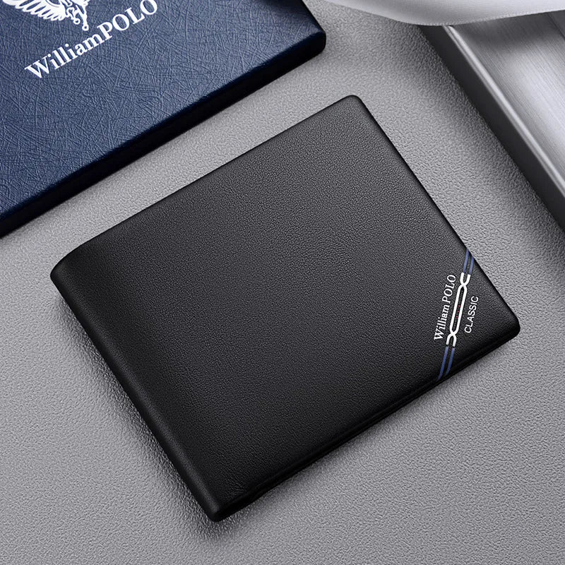 Men'S Minimalist Black Leather Wallet with Open Closure Short RFID Card Holder