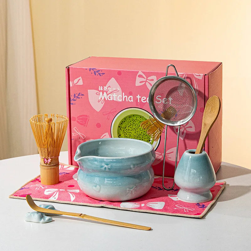 Chinese New Eco-Friendly Pink Whisk Mixing Kits Matcha Gift Set 5pcs Set Matcha Tea Set
