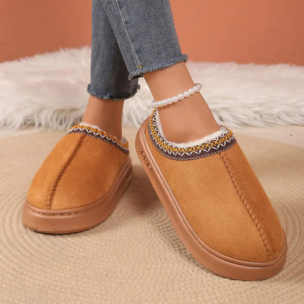 Soft Faux Suede Fur Slippers Indoor Home Shoes Cute Female Fuzzy Women Men Four Seasons