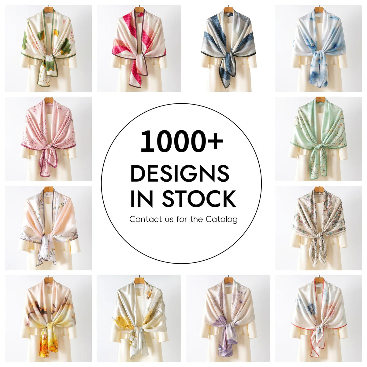 Luxury 100% Mulberry Silk Shawl for Women Custom Digital Print Vintage Floral Long Scarf