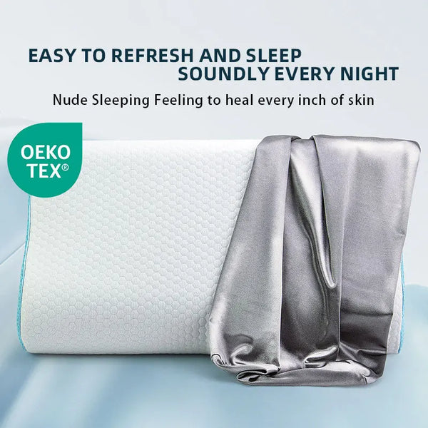 Household Wave Contour Pillow Replacement Cover, Breathable Satin Fabric Ergonomic Height