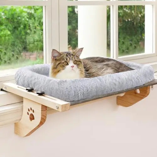 Easy to Adjust Cat Bed Wood Window Perch Sturdy Hammock Wooden House for Cats