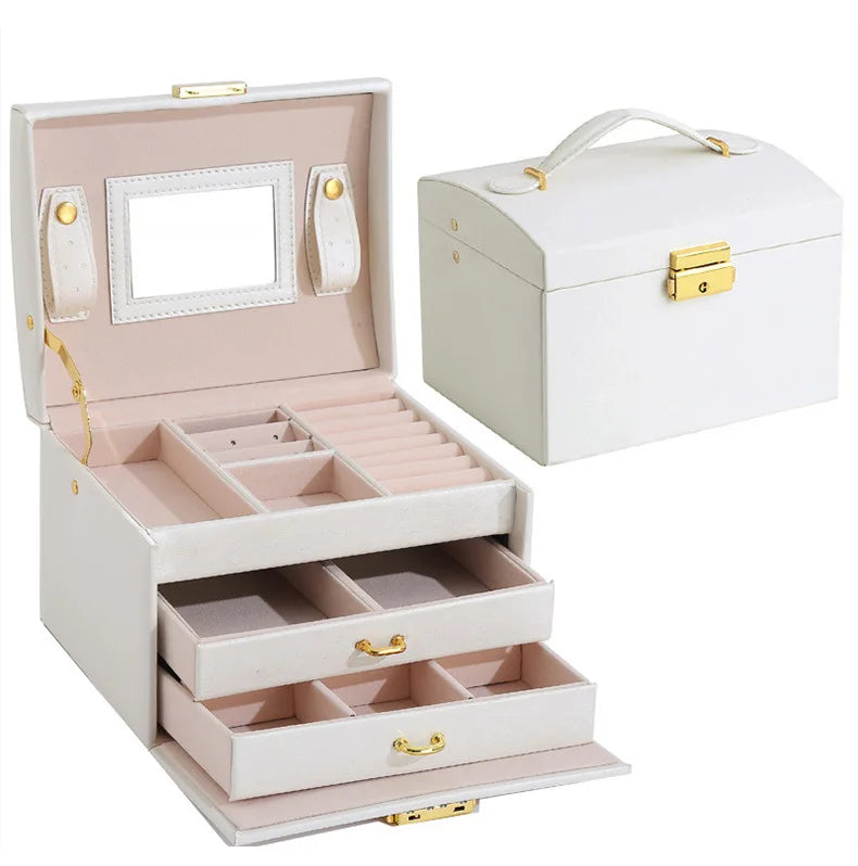 Custom Leatherette Portable Jewelry Organizers Travel PU Leather 3 Layers Jewelry Storage