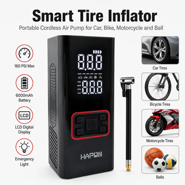 Portable Tire Inflator 160PSI Cordless Air Compressor Mini Digital Pump for Car