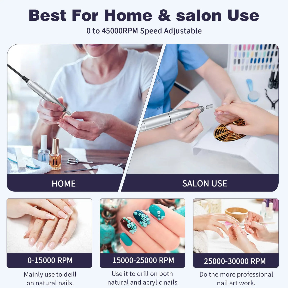 Rechargeable Portable Electric Nail Drill Machine 45000RPM Professional Nail Polisher